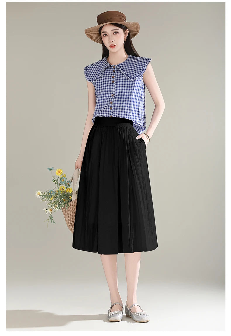 ZUZK French White Midi Skirt For Women 2025 Summer Thin New Medium Long Comfortable Cool A-line Skirt Casual Skirt