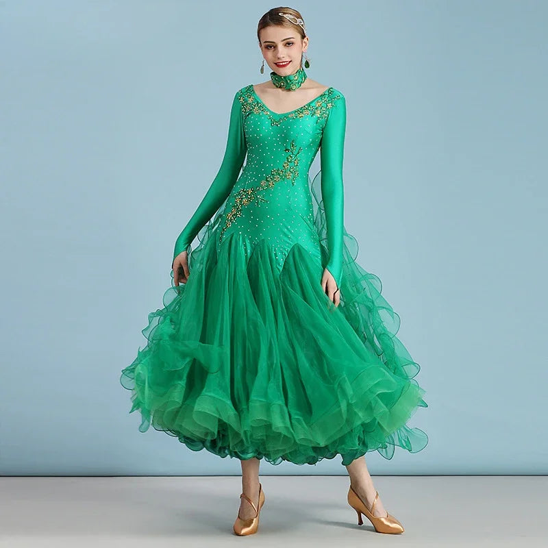 Customized Modern Dance Dress Performance National Standard Dance Dress Balloom Competition Dress for Women