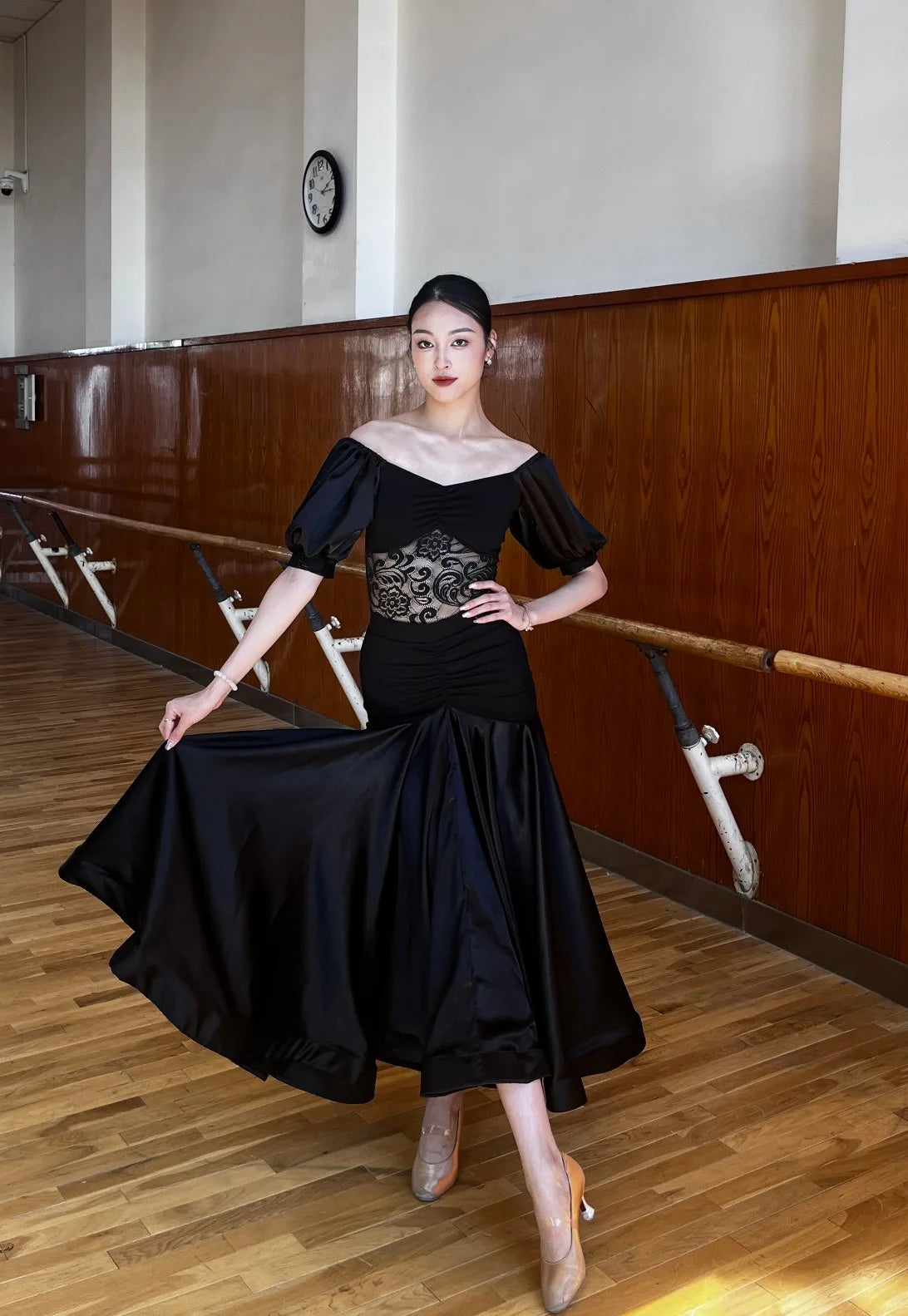 Ballroom Dress Women Performance Clothing Standard Modern Dance Outfit Lace Off Shoulder Dance Leotard Skirt Waltz Dress VBH1935