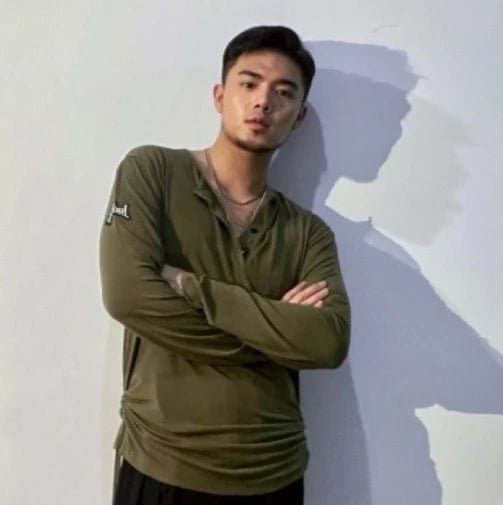 Men Long Sleeves Latin Dance Tops Round Neck Loose T Shirt Male Adult Cha Cha Rumba Salsa Dance Clothing Practice Wear DNV21958