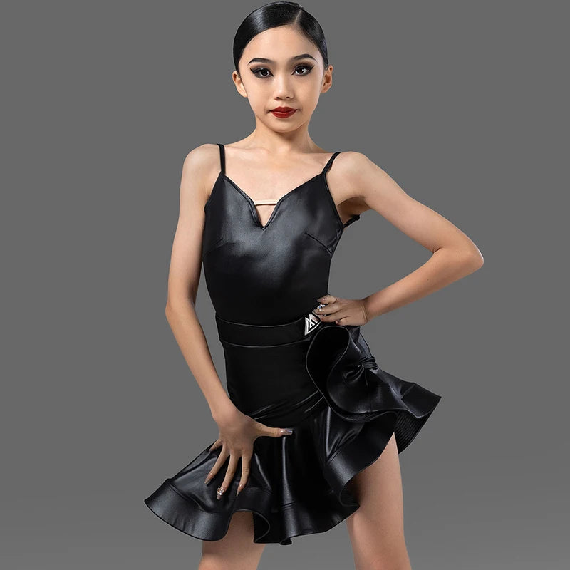 New Children'S Latin Dance Practice Suit Girl's Latin Dance Performance Suspender Skirt Ballroom Practice Dancing Dress VBH103