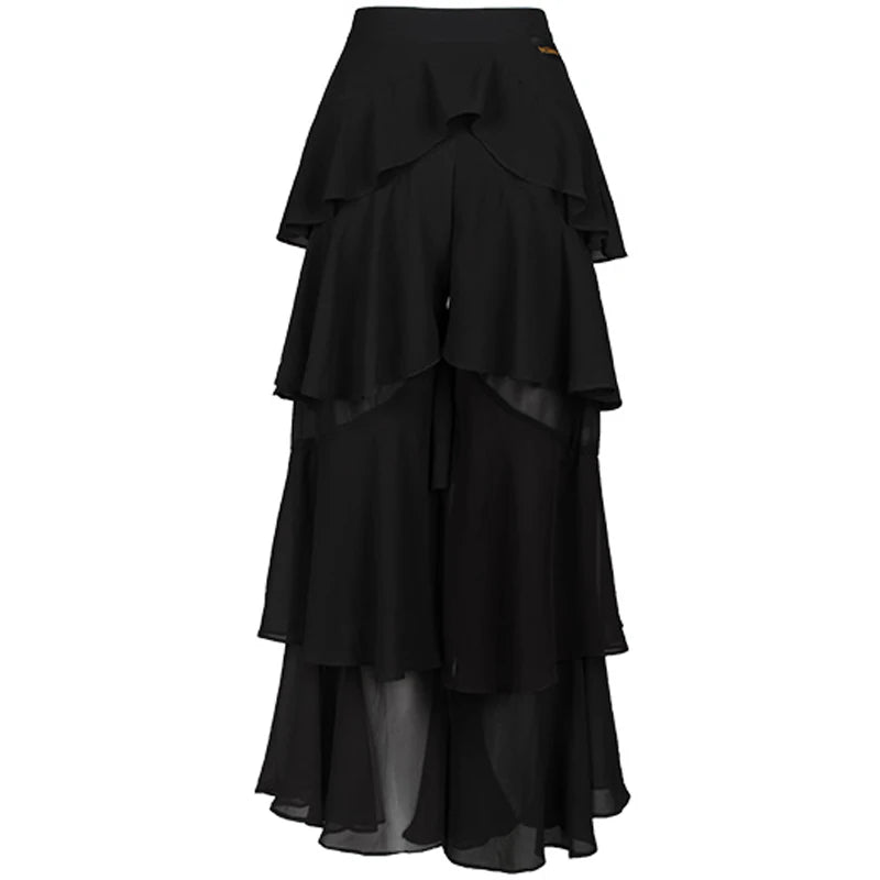 Latin Practice Clothes Modern Dance Pants Women'S High Waist Four-Layer Ruffled Trousers National Standard Dance Costumes SL4863