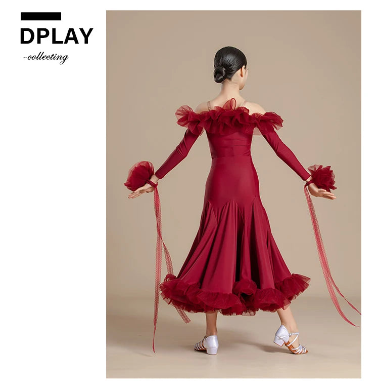 New Modern Dance Skirts National Standard Child Ballroom Dance Waltz Social Dance Long Dresses Competition Performance Costume