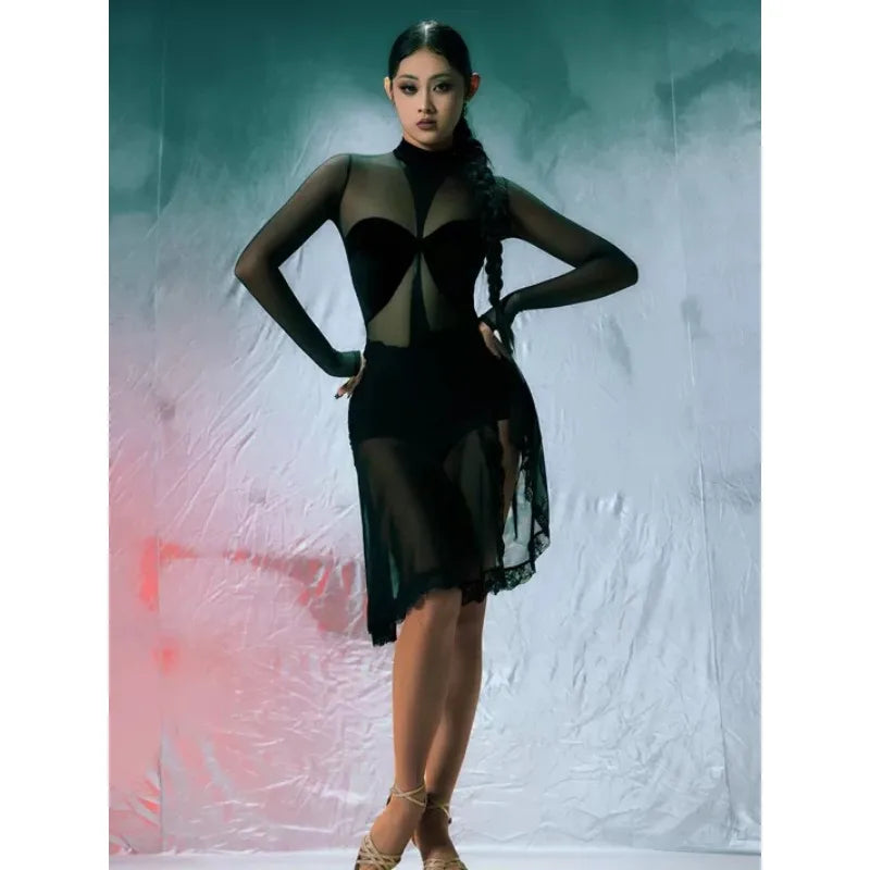 Customized Split Set Pole Ballroom Dress Standard Vestito Latino Americano Donna Dance Clothes Women Clothing Latin Dance Dress