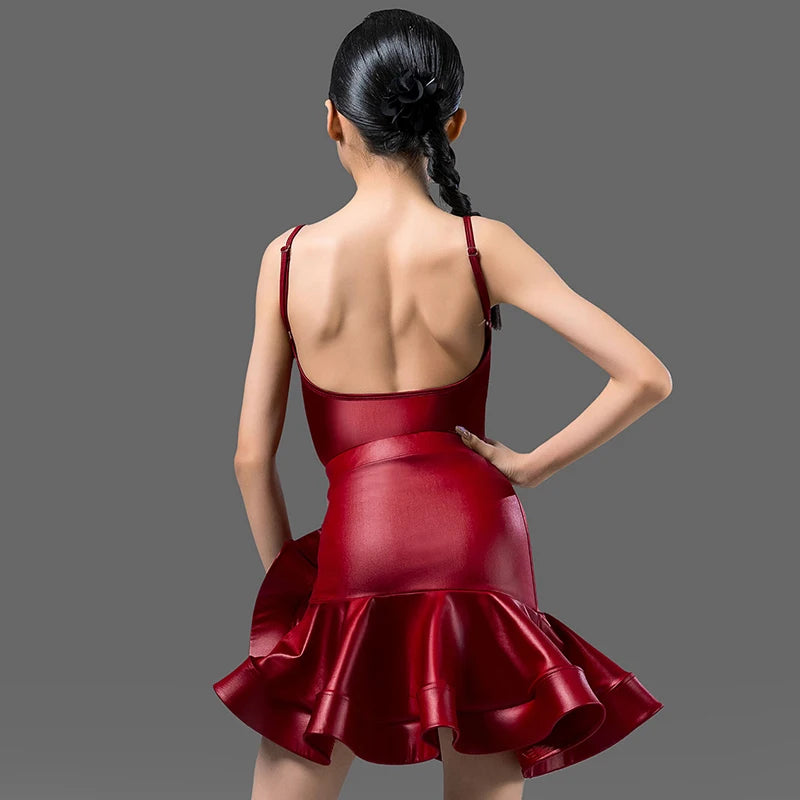 New Children'S Latin Dance Practice Suit Girl's Latin Dance Performance Suspender Skirt Ballroom Practice Dancing Dress VBH103