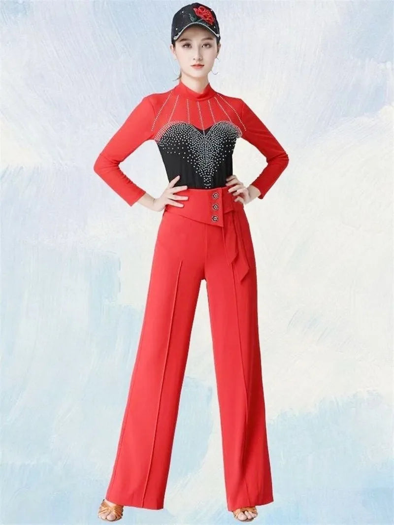 Wide-Leg Women Pants High Waist Latin Dance National Standard Dance Modern Dance Samba Acrobatics Square Dance Social Dance