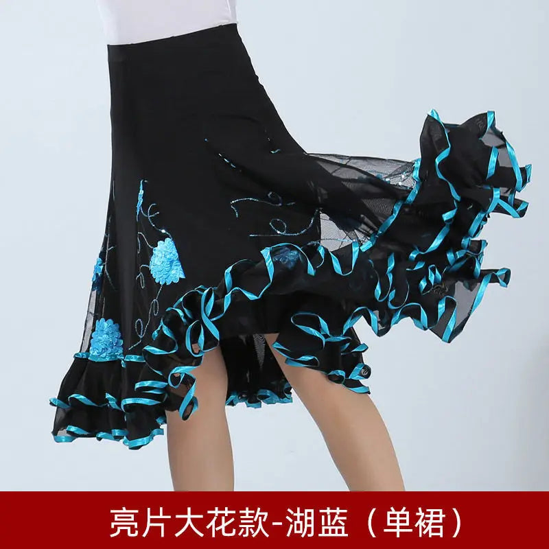 Square Dance/National Standard Modern Social Dance Big Swing Skirt Embroidered Square Dance Half Body Skirt Waltz Dance Skirt