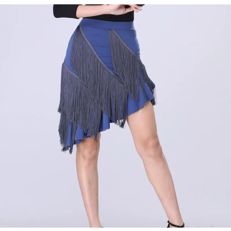 Latin Dance Skirt New Tassel Skirt Sexy Women Adult Exercise Clothing Dance Clothes Autumn Performance Dress