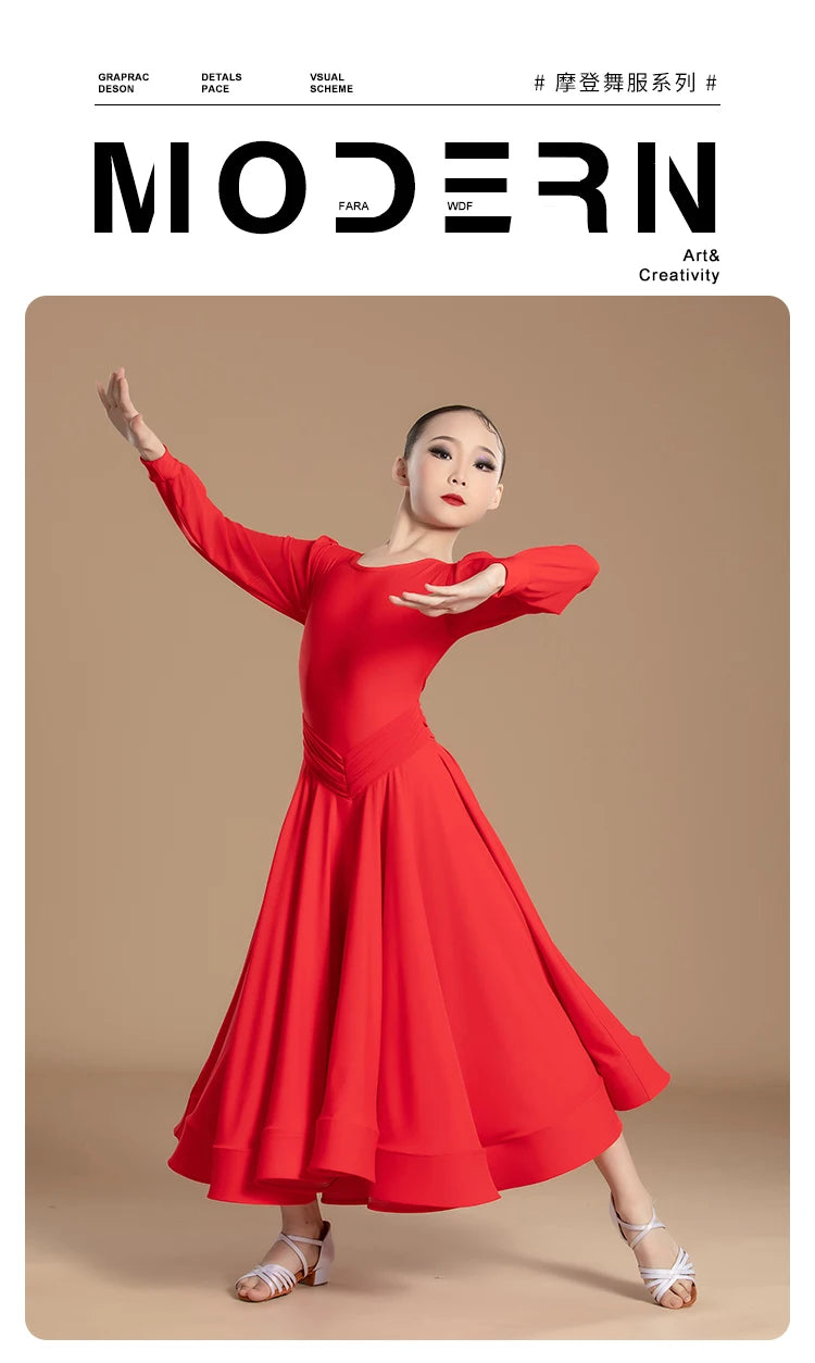 Ballroom Dance Dress White Waltz Dress Standard Modern Dance Competition Dresses for Girl Ballroom Training Dancewear Red 2753