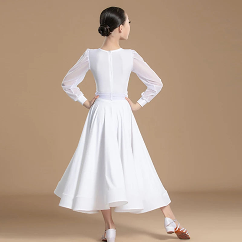 Ballroom Dance Dress White Waltz Dress Standard Modern Dance Competition Dresses for Girl Ballroom Training Dancewear Red 2753