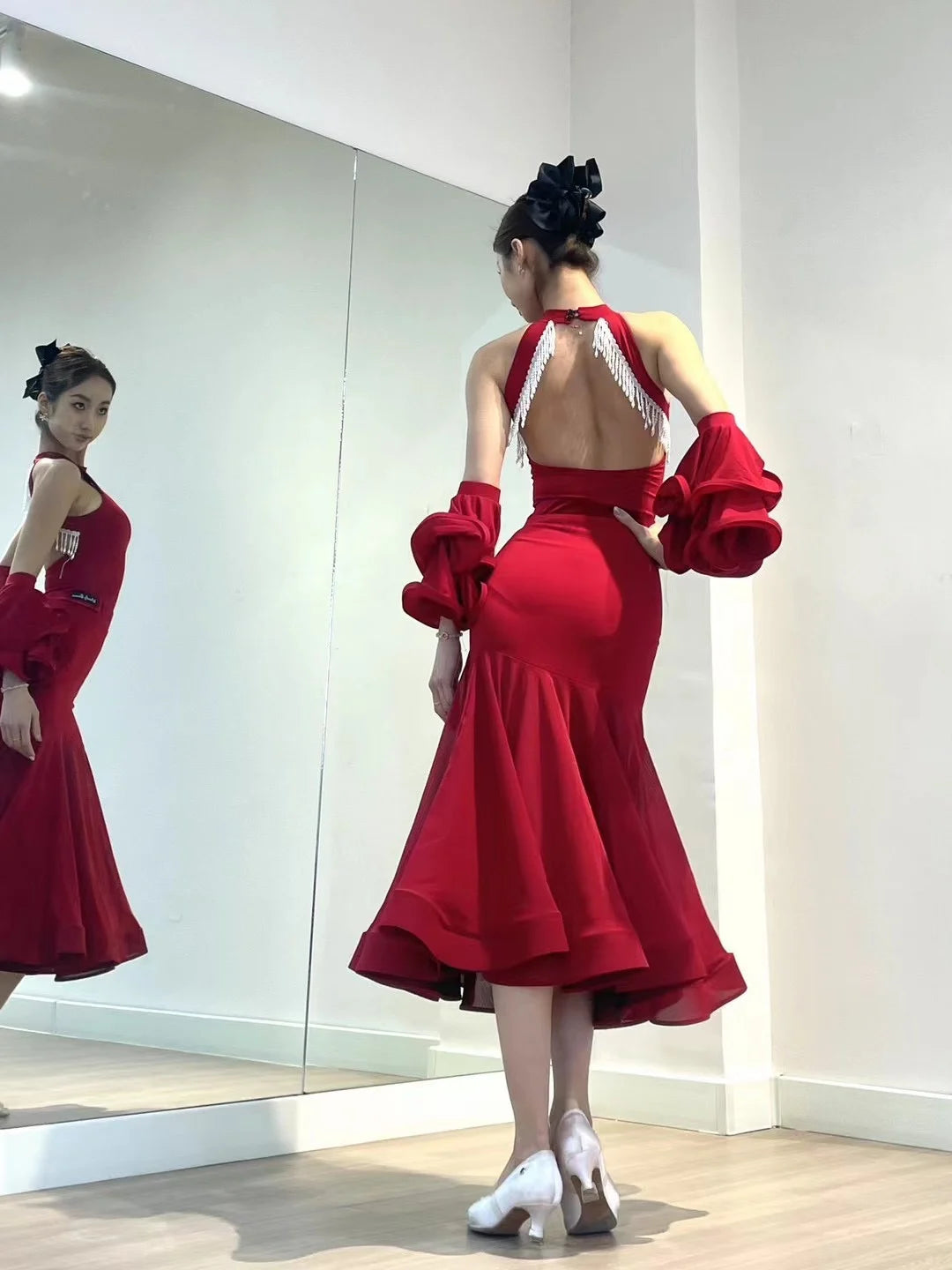 2024 Ballroom Dance Dress For Women Sexy Backless Big Swing Skirts Suit Adult Waltz Modern Dance Performance Clothing DQS15600