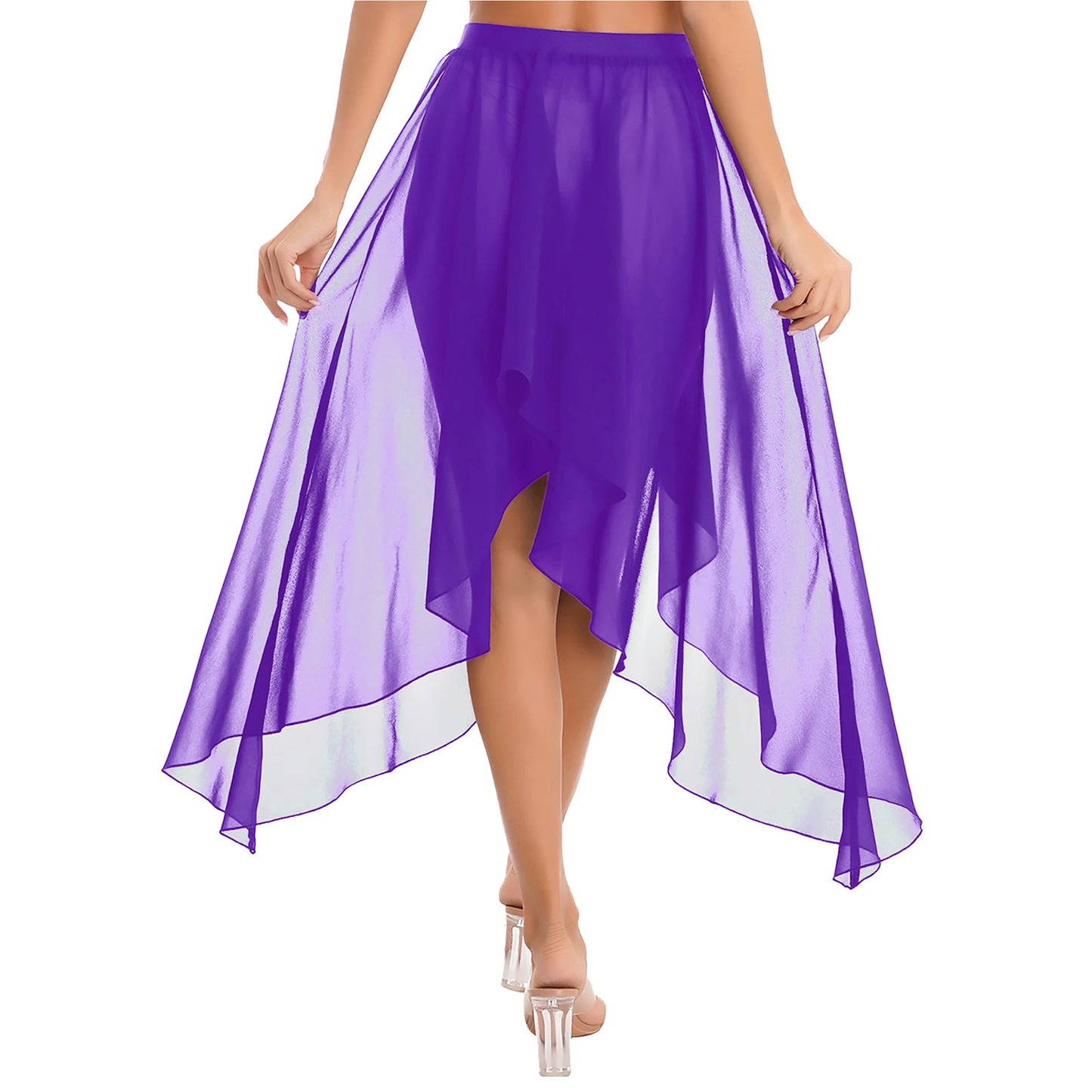 Women Adult Ballet Training Clothes Asymmetrical Sheer Chiffon Skirts Girls Middle Mesh Skirt Tulle Skirt Dance Stage Costume