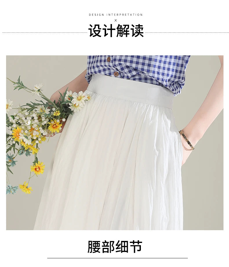 ZUZK French White Midi Skirt For Women 2025 Summer Thin New Medium Long Comfortable Cool A-line Skirt Casual Skirt