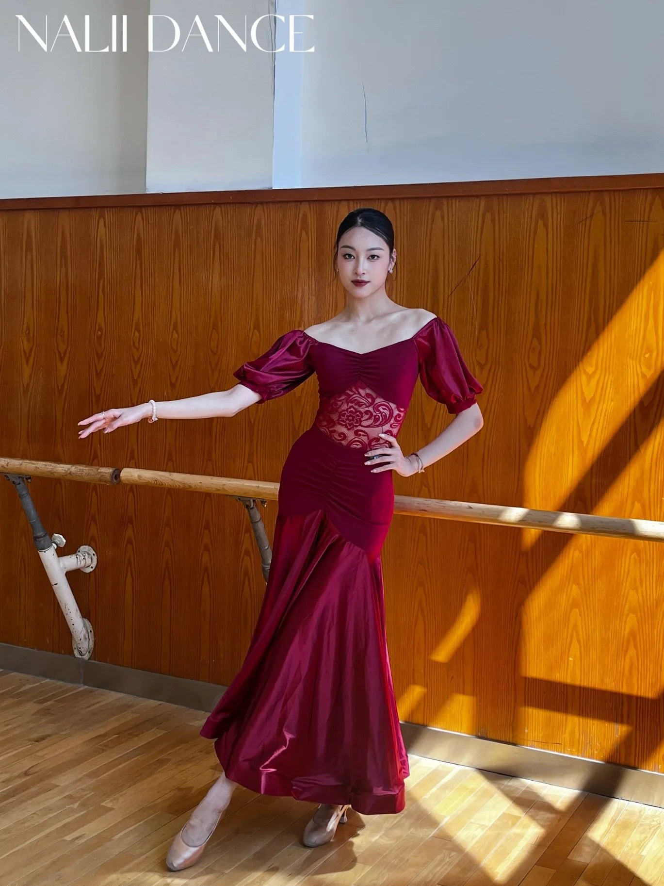 Ballroom Dress Women Performance Clothing Standard Modern Dance Outfit Lace Off Shoulder Dance Leotard Skirt Waltz Dress VBH1935
