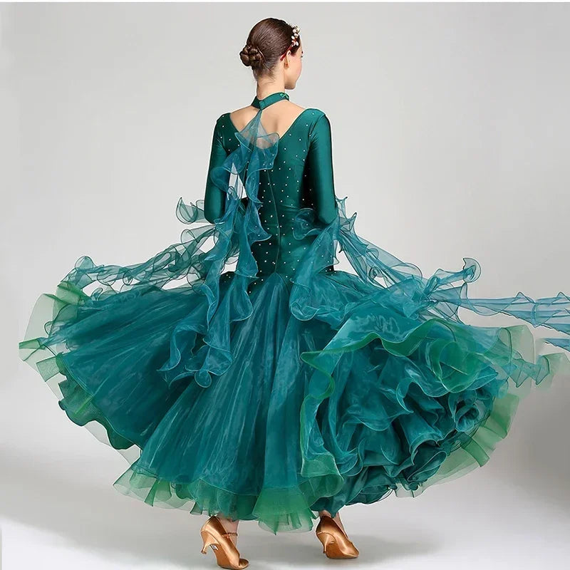 Women Competition Standard Modern Dancing Clothes Long Sleeve Waltz Stage Costumes Ballroom Dance Dress