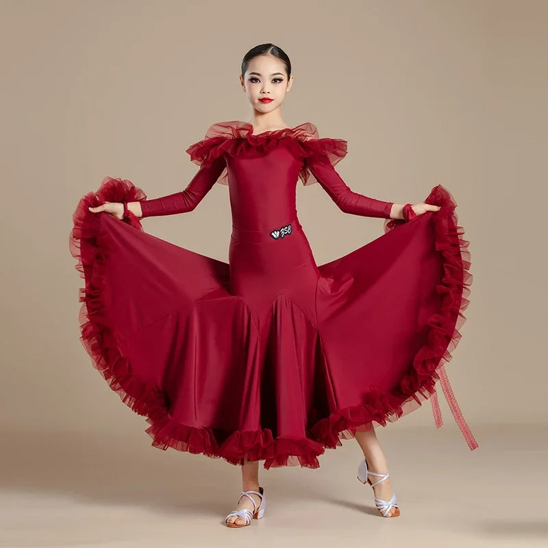 New Modern Dance Skirts National Standard Child Ballroom Dance Waltz Social Dance Long Dresses Competition Performance Costume