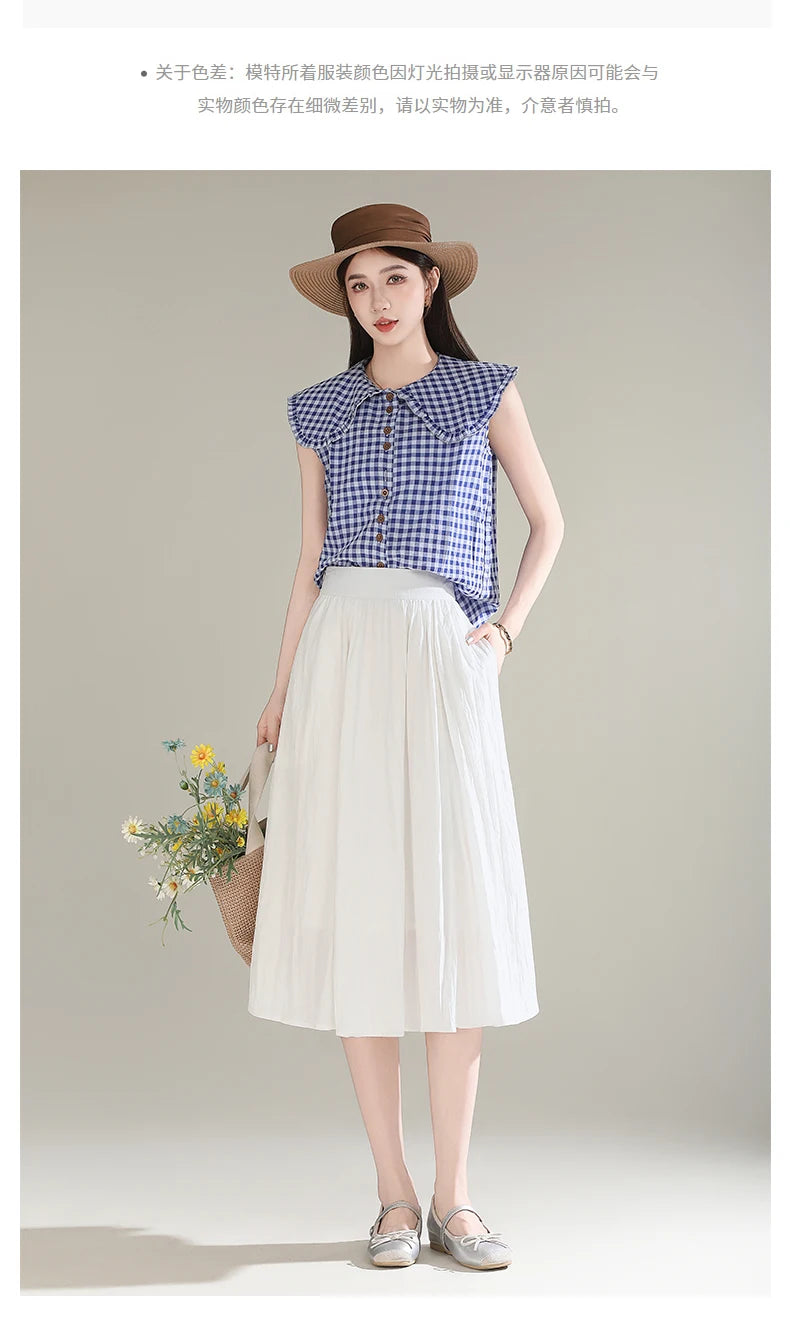 ZUZK French White Midi Skirt For Women 2025 Summer Thin New Medium Long Comfortable Cool A-line Skirt Casual Skirt