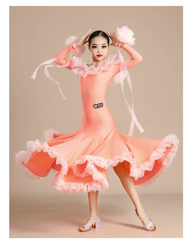 New Modern Dance Skirts National Standard Child Ballroom Dance Waltz Social Dance Long Dresses Competition Performance Costume