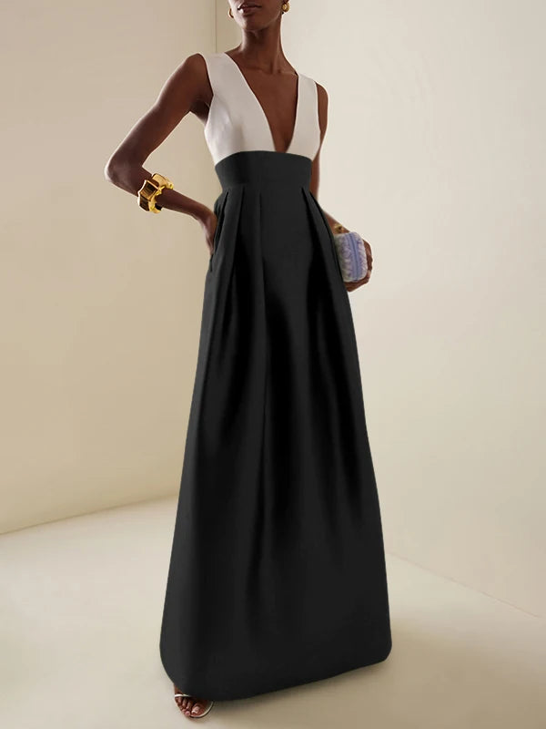 Modigirl Women's Elegant Evening Cocktail Maxi Dresses 2025 High Waisted Deep V-Neck Sexy Dress for Woman Party Wedding Guest