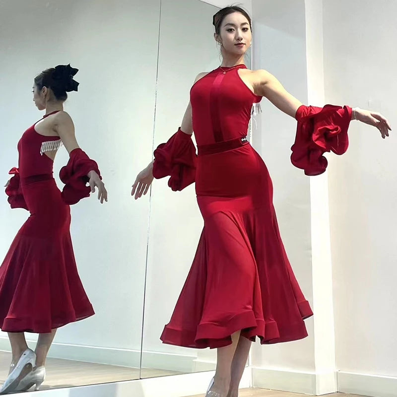 2024 Ballroom Dance Dress For Women Sexy Backless Big Swing Skirts Suit Adult Waltz Modern Dance Performance Clothing DQS15600