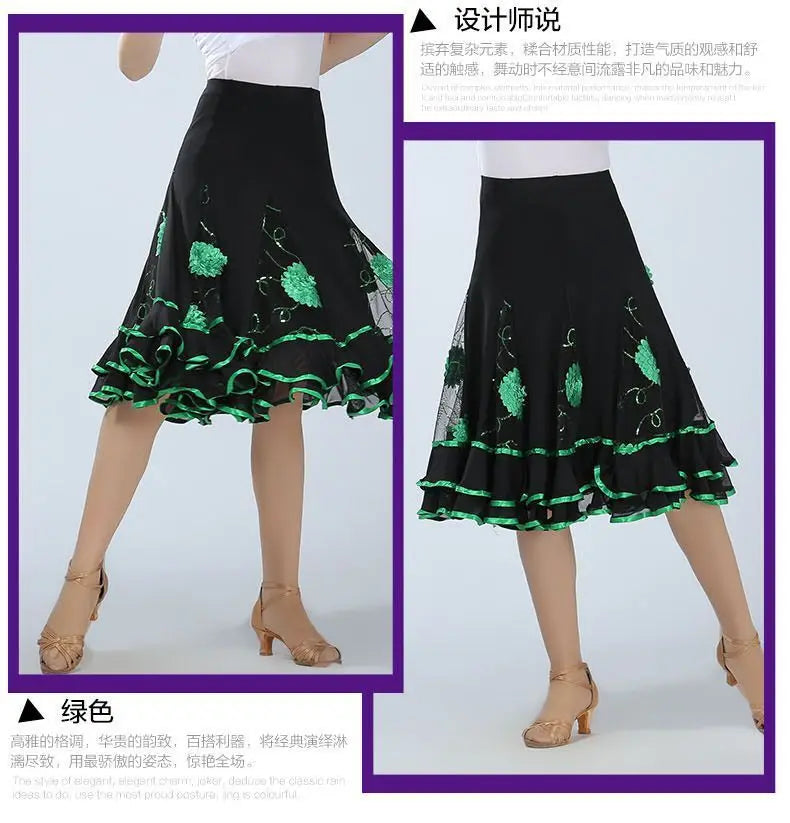 Square Dance/National Standard Modern Social Dance Big Swing Skirt Embroidered Square Dance Half Body Skirt Waltz Dance Skirt