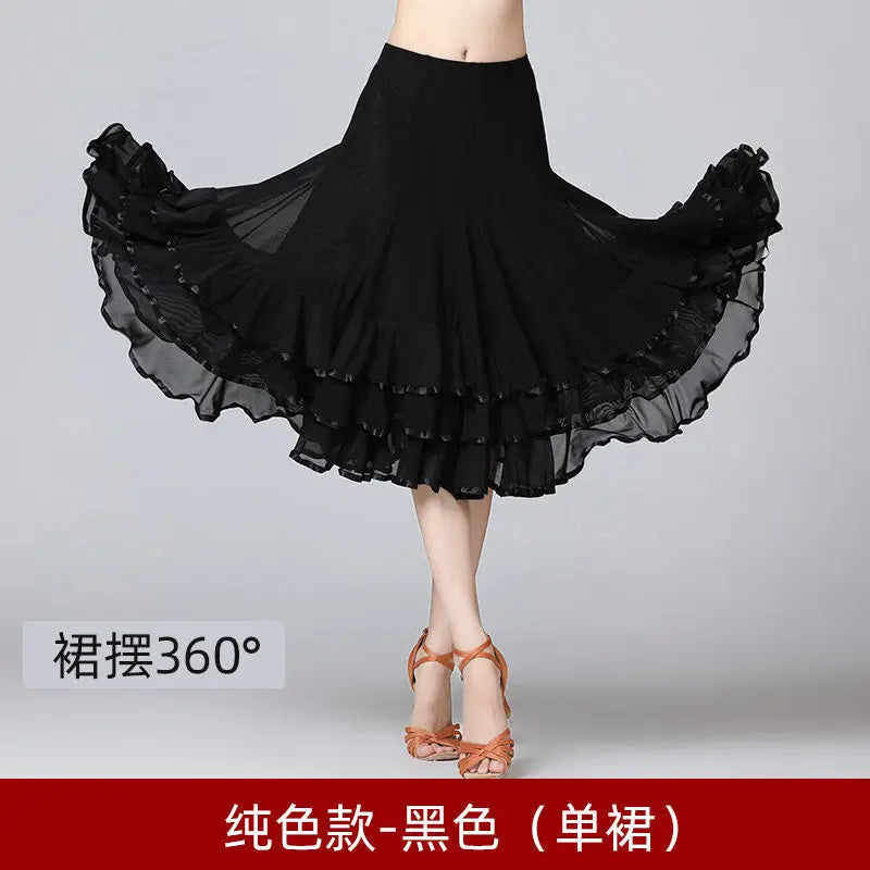 Square Dance/National Standard Modern Social Dance Big Swing Skirt Embroidered Square Dance Half Body Skirt Waltz Dance Skirt