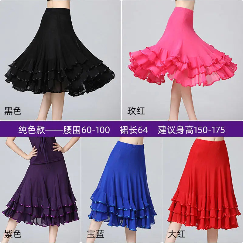 Square Dance/National Standard Modern Social Dance Big Swing Skirt Embroidered Square Dance Half Body Skirt Waltz Dance Skirt