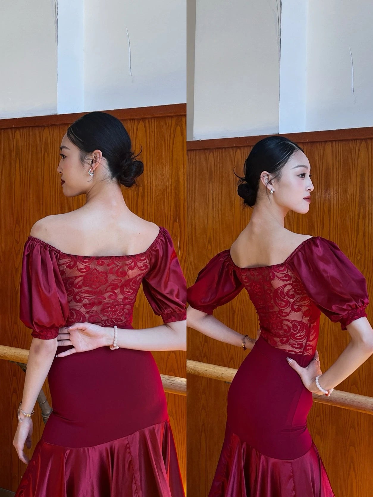 Ballroom Dress Women Performance Clothing Standard Modern Dance Outfit Lace Off Shoulder Dance Leotard Skirt Waltz Dress VBH1935