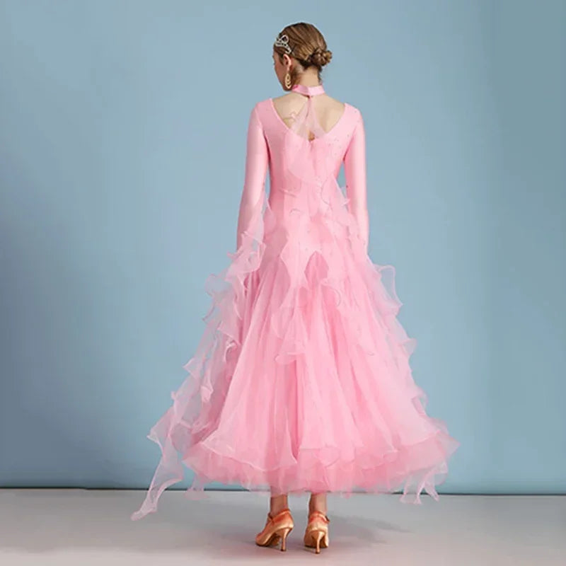 Women Competition Standard Modern Dancing Clothes Long Sleeve Waltz Stage Costumes Ballroom Dance Dress