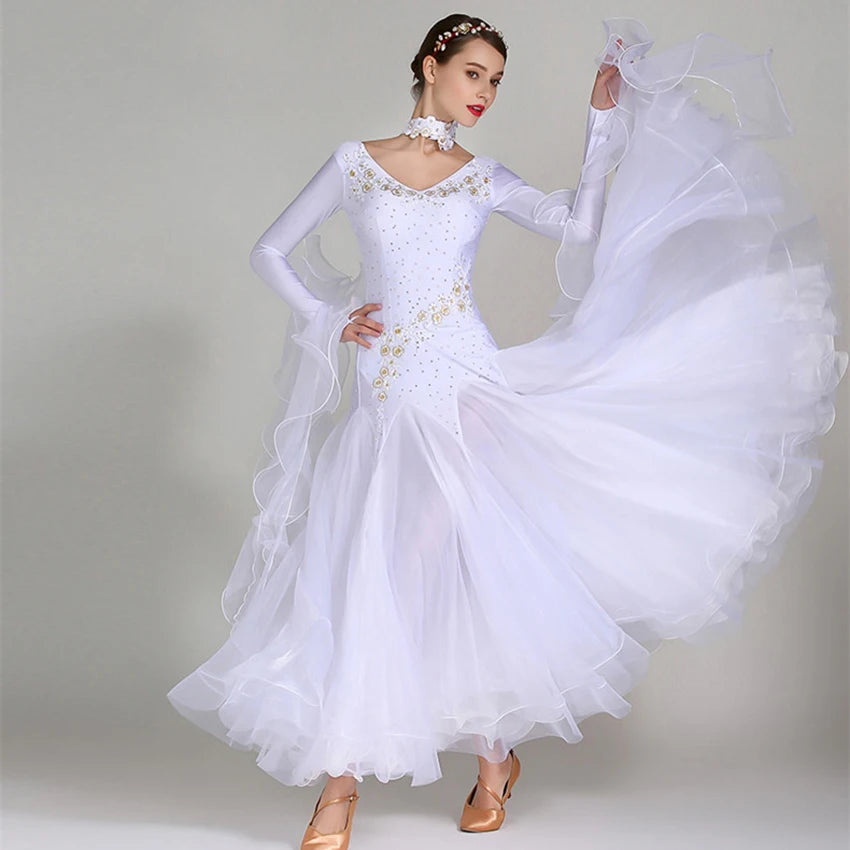 Ballroom Dance Dress for Women Competition Standard Modern Dancing Clothes Long Sleeve Cheap Waltz Stage Costumes