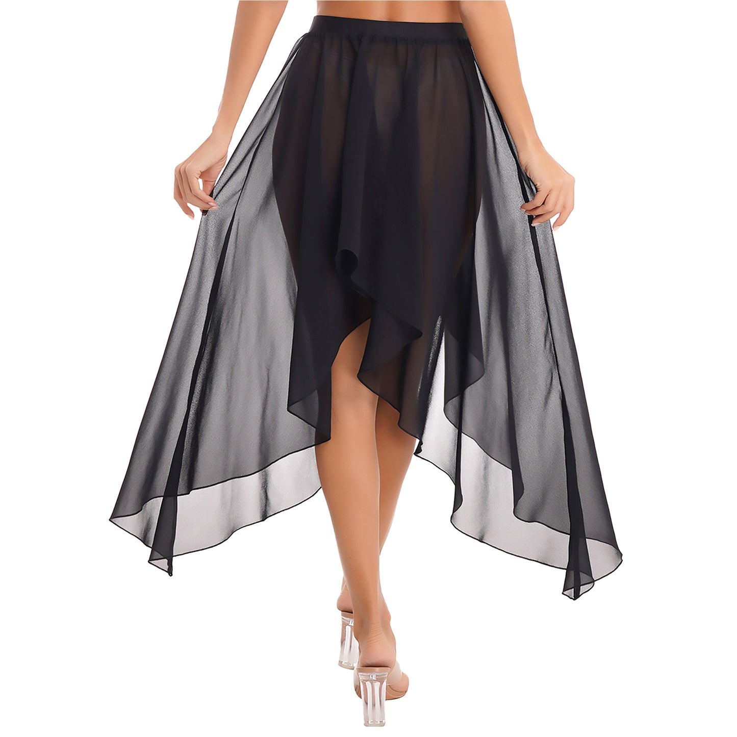 Women Adult Ballet Training Clothes Asymmetrical Sheer Chiffon Skirts Girls Middle Mesh Skirt Tulle Skirt Dance Stage Costume
