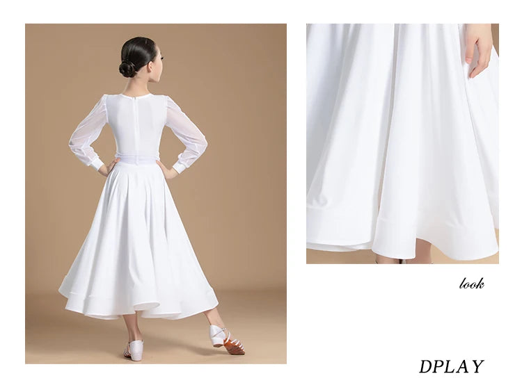 Ballroom Dance Dress White Waltz Dress Standard Modern Dance Competition Dresses for Girl Ballroom Training Dancewear Red 2753
