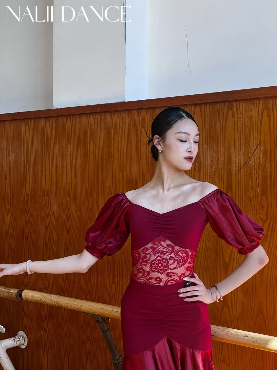 Ballroom Dress Women Performance Clothing Standard Modern Dance Outfit Lace Off Shoulder Dance Leotard Skirt Waltz Dress VBH1935