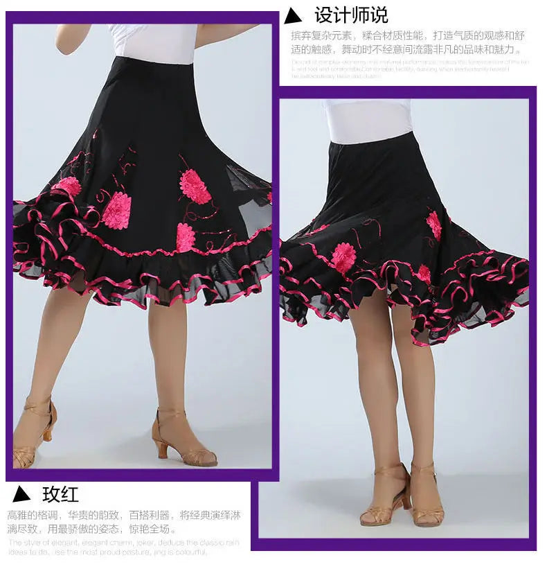 Square Dance/National Standard Modern Social Dance Big Swing Skirt Embroidered Square Dance Half Body Skirt Waltz Dance Skirt