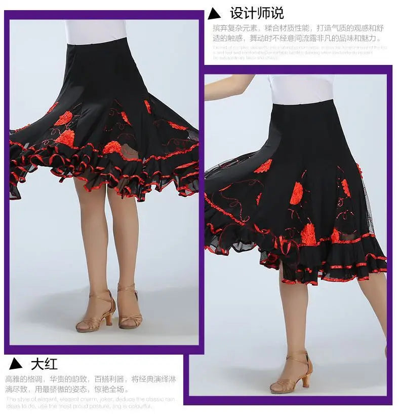 Square Dance/National Standard Modern Social Dance Big Swing Skirt Embroidered Square Dance Half Body Skirt Waltz Dance Skirt