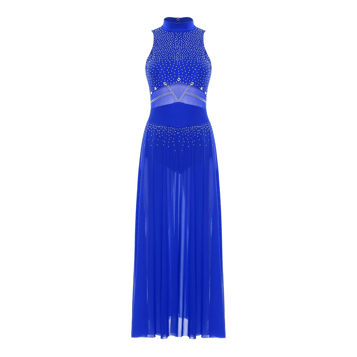 Womens Ballet Lyrical Dance Costumes Sequin Mesh Tulle Flowy Maxi Long Dress Built-In Briefs Morden Contemporary Dancewear