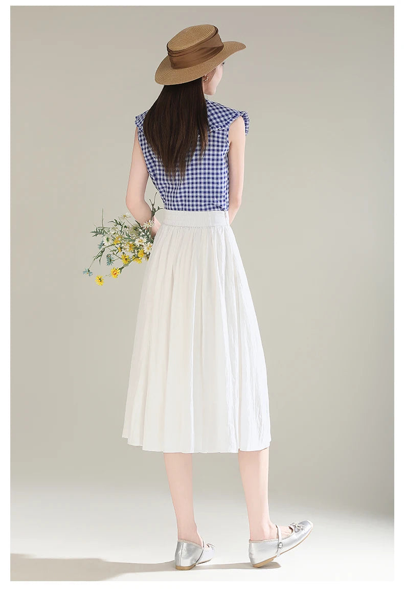 ZUZK French White Midi Skirt For Women 2025 Summer Thin New Medium Long Comfortable Cool A-line Skirt Casual Skirt