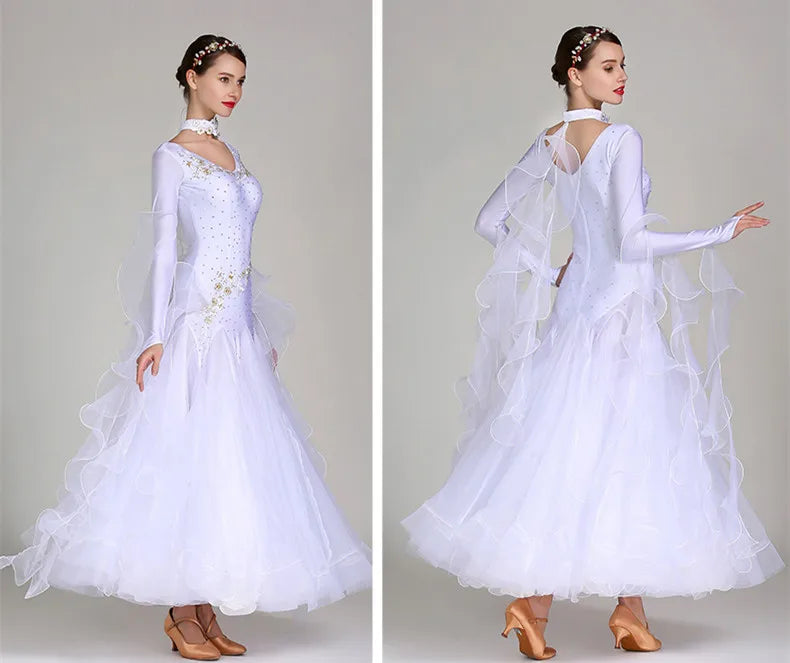 Ballroom Dance Dress for Women Competition Standard Modern Dancing Clothes Long Sleeve Cheap Waltz Stage Costumes