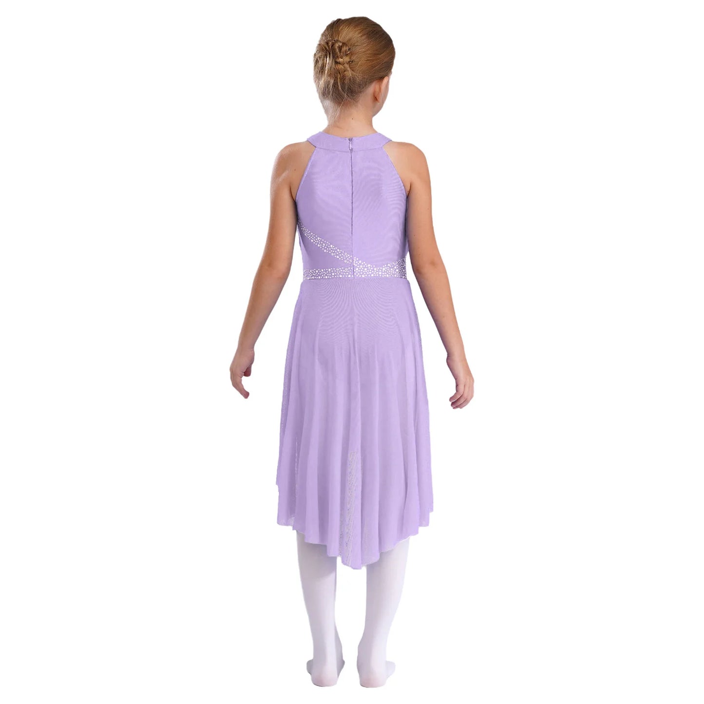 Kids Girls Rhythmic Gymnastics Ballet Lyrical Latin Dance Costume Rhinestone Ruched Leotard Waltz Tango Ballet Jersey Dresses