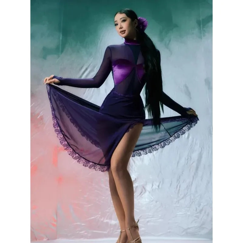 Customized Split Set Pole Ballroom Dress Standard Vestito Latino Americano Donna Dance Clothes Women Clothing Latin Dance Dress