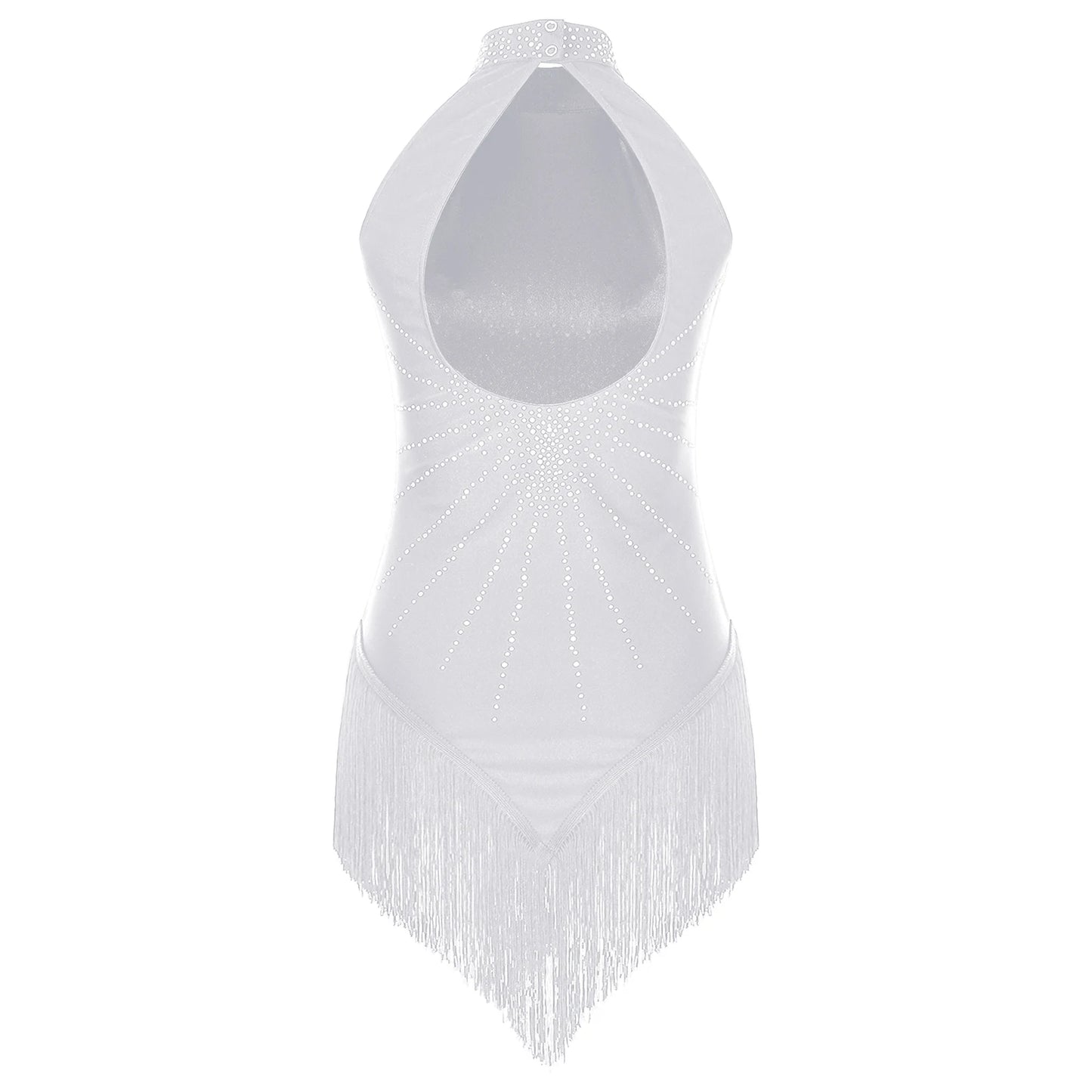Elegant White Halter Bodysuit with Sheer Mesh & Flowing Cape – Couture Bridal Resort Wear, Photo-Ready Runway Gown