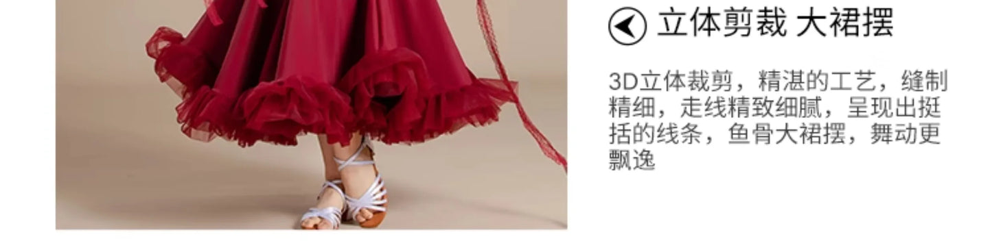New Modern Dance Skirts National Standard Child Ballroom Dance Waltz Social Dance Long Dresses Competition Performance Costume