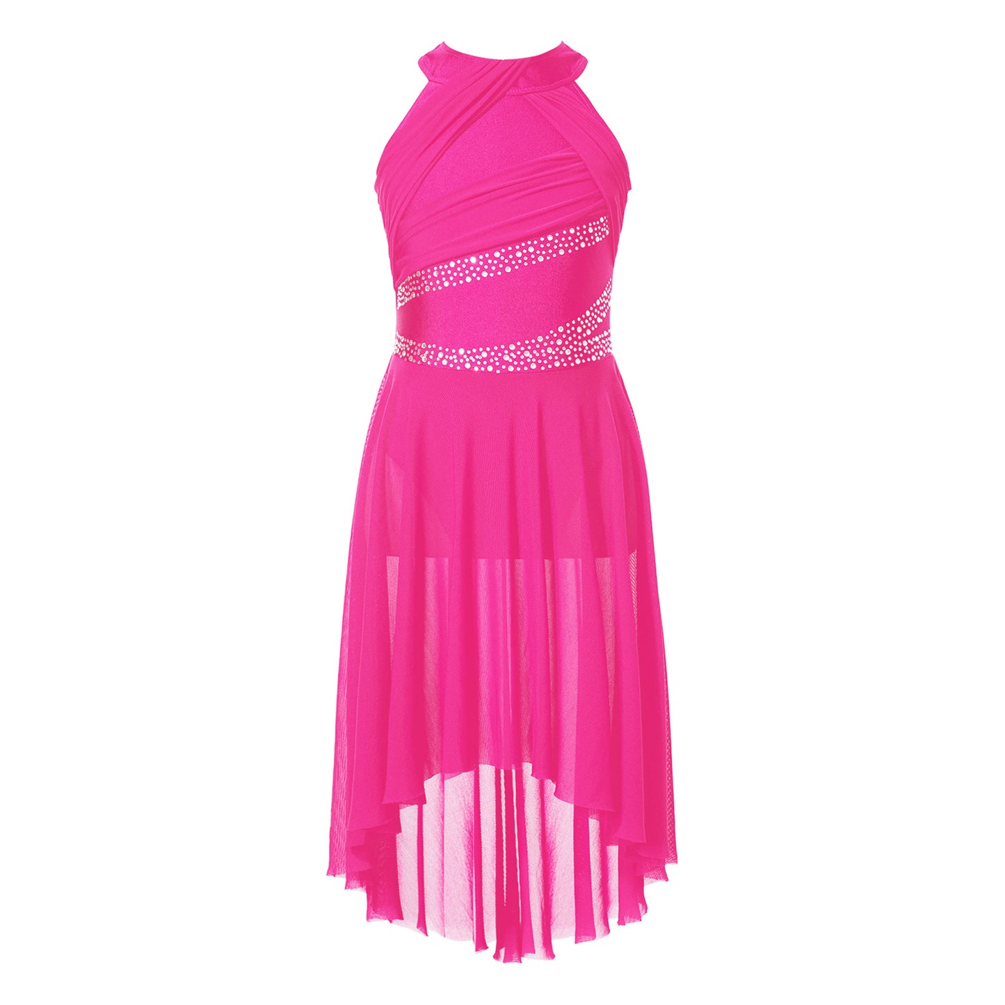 Kids Girls Rhythmic Gymnastics Ballet Lyrical Latin Dance Costume Rhinestone Ruched Leotard Waltz Tango Ballet Jersey Dresses