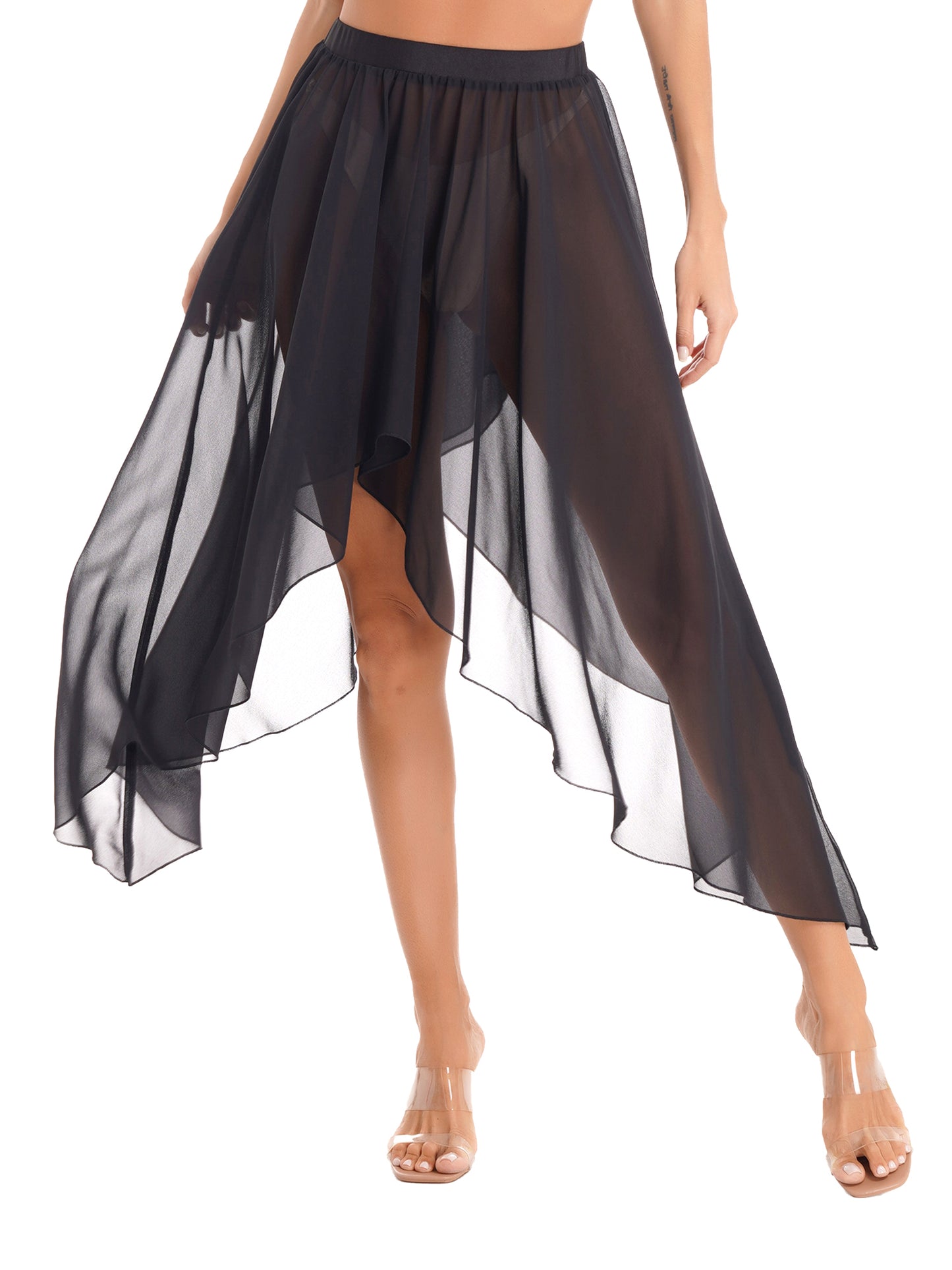 Women Adult Ballet Training Clothes Asymmetrical Sheer Chiffon Skirts Girls Middle Mesh Skirt Tulle Skirt Dance Stage Costume