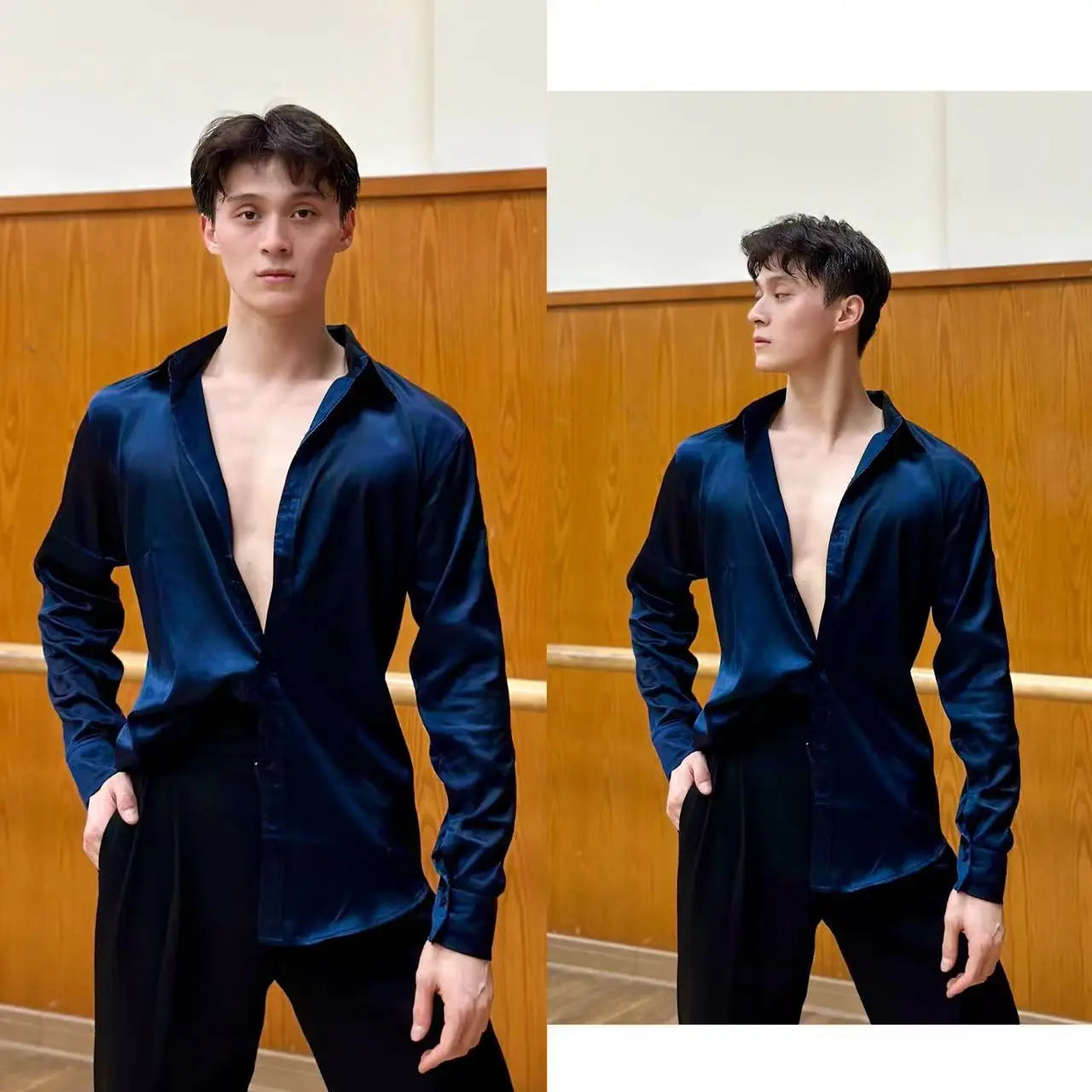 Satin Latin Dance Shirt For Men Ballroom Dance Clothes Long Sleeves Practice Wear Adult Cha Cha Tango Salsa Dance Tops BL11194