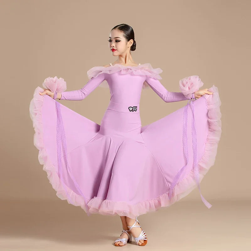 New Modern Dance Skirts National Standard Child Ballroom Dance Waltz Social Dance Long Dresses Competition Performance Costume
