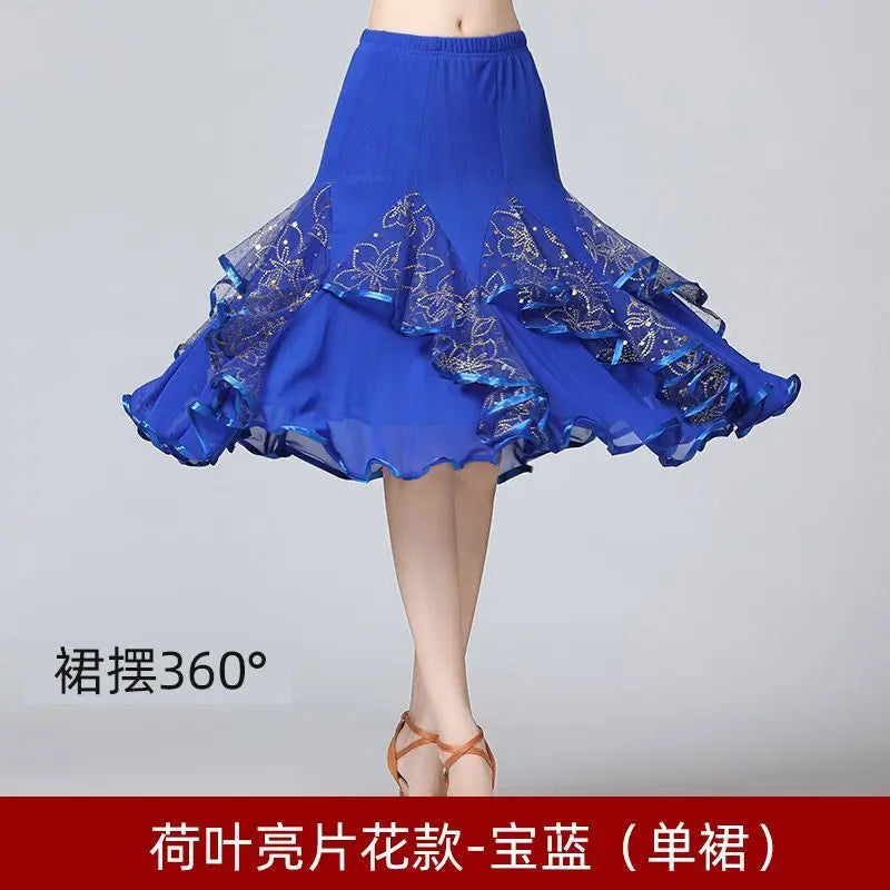 Square Dance/National Standard Modern Social Dance Big Swing Skirt Embroidered Square Dance Half Body Skirt Waltz Dance Skirt