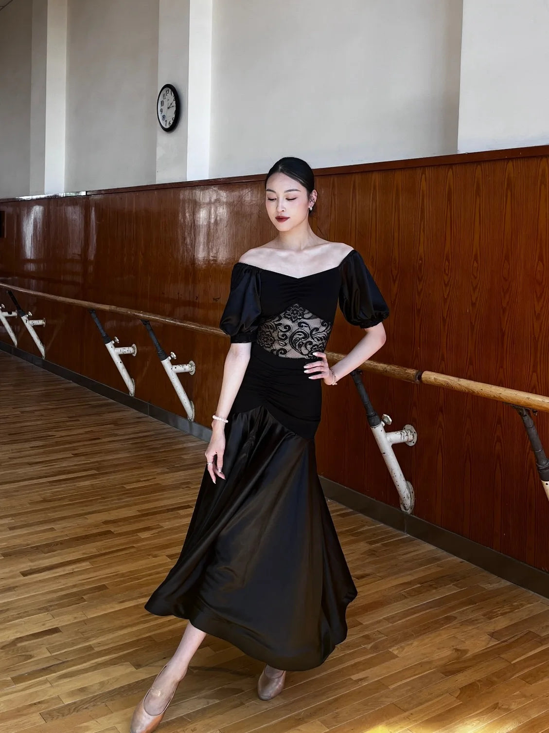 Ballroom Dress Women Performance Clothing Standard Modern Dance Outfit Lace Off Shoulder Dance Leotard Skirt Waltz Dress VBH1935