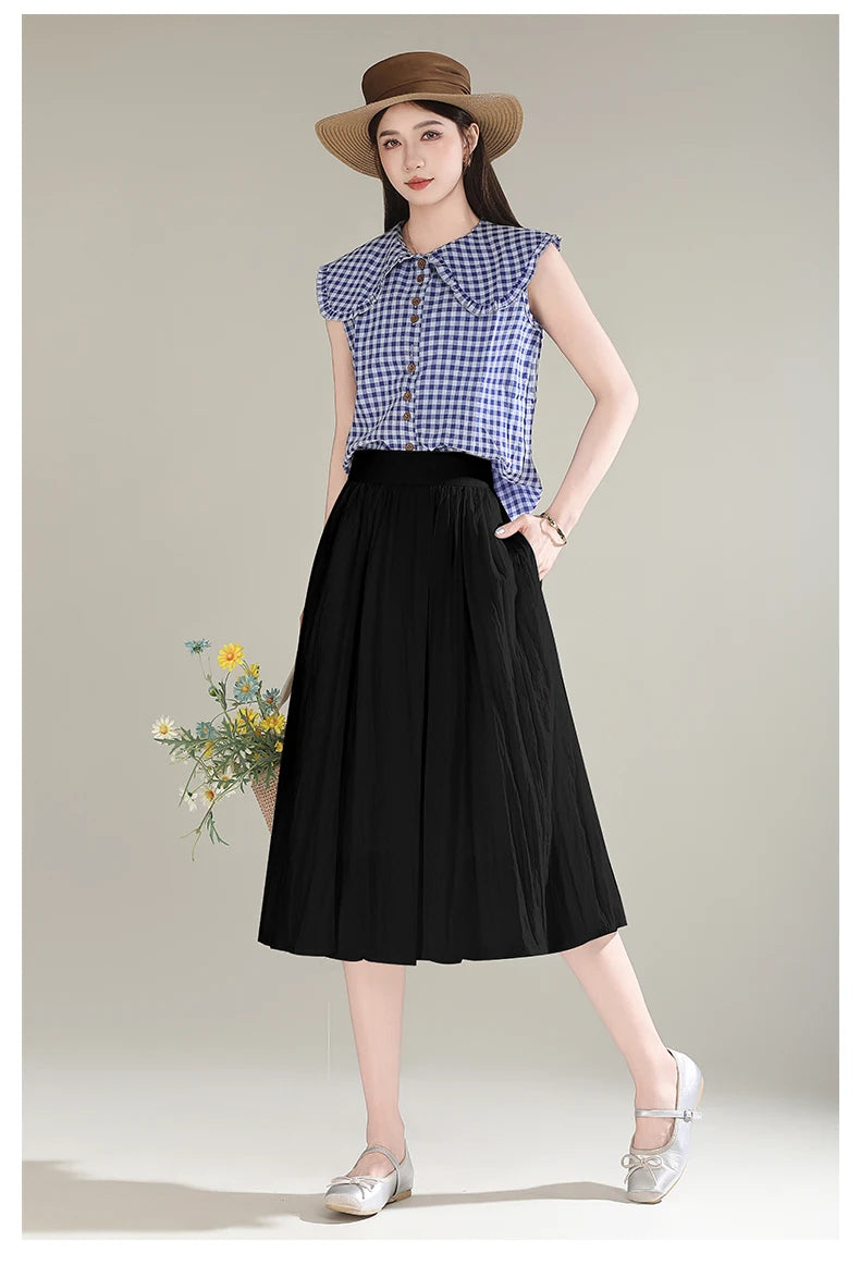 ZUZK French White Midi Skirt For Women 2025 Summer Thin New Medium Long Comfortable Cool A-line Skirt Casual Skirt
