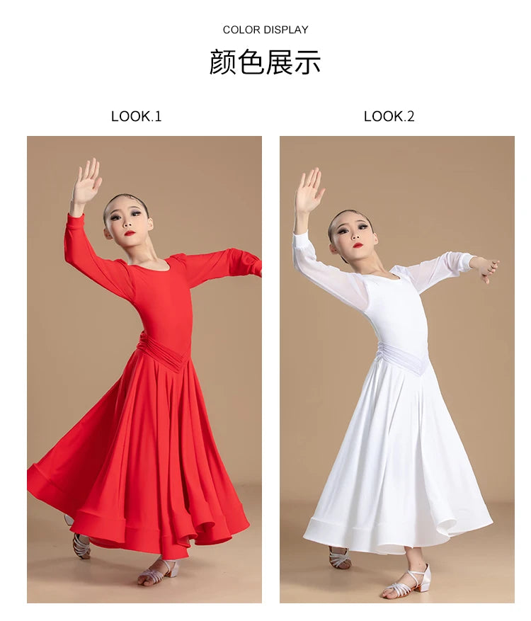 Ballroom Dance Dress White Waltz Dress Standard Modern Dance Competition Dresses for Girl Ballroom Training Dancewear Red 2753